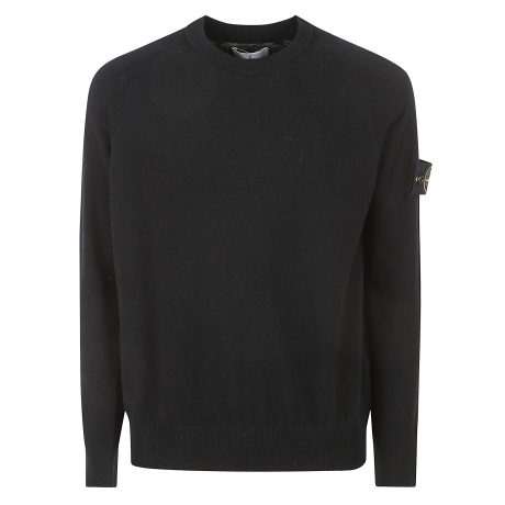 Stone Island Maglia nero uomo girocollo in lana con dettagli a coste