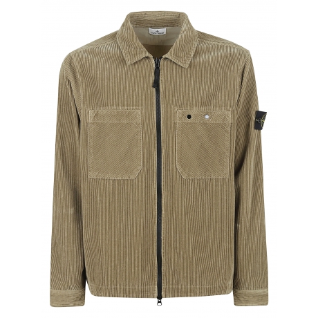 Stone Island overshirt beige uomo in velluto a coste con zip