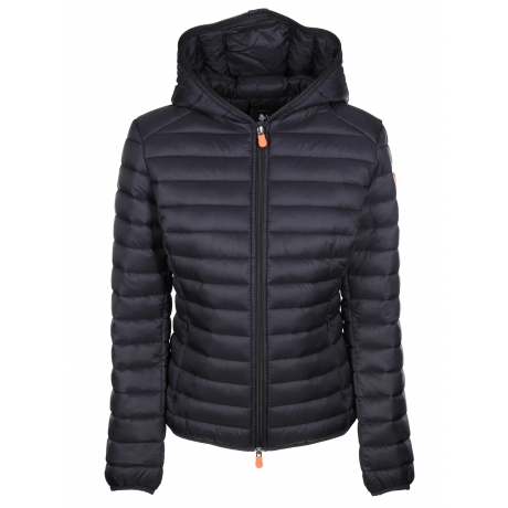 Save The Duck Giubbino nero opaco donna cappuccio fisso