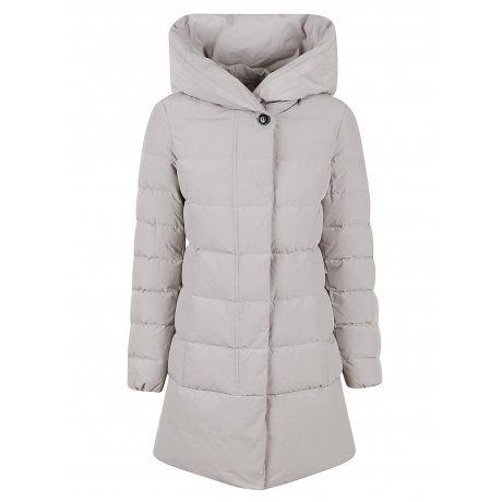 Woolrich Giubbino beige donna lungo con ampio cappuccio