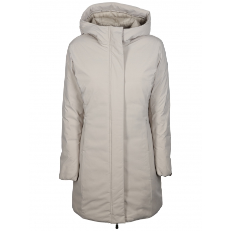 Save The Duck Giubbino beige opaco liscio donna lungo cappuccio fisso