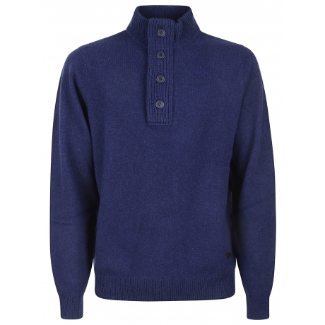 Barbour Maglia uomo in lana bluette dettagli in pelle collo a imbuto