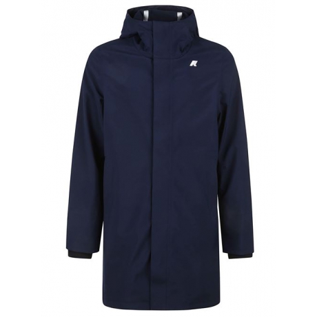 Kway Giubbino blu uomo lungo elasticizzato cappuccio non staccabile