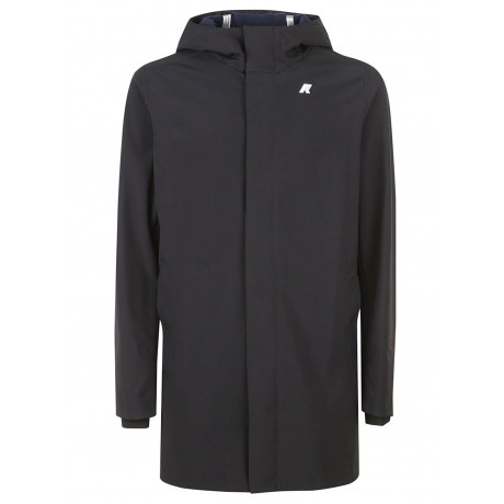 Kway giubbino nero uomo lungo elasticizzato cappuccio non staccabile