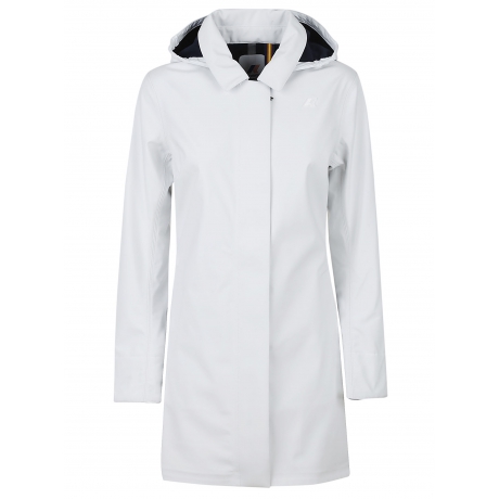 Kway giubbino bianco donna lungo con colletto e cappuccio