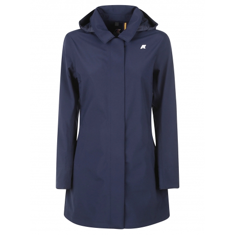 Kway Giubbino blu donna lungo con colletto e cappuccio