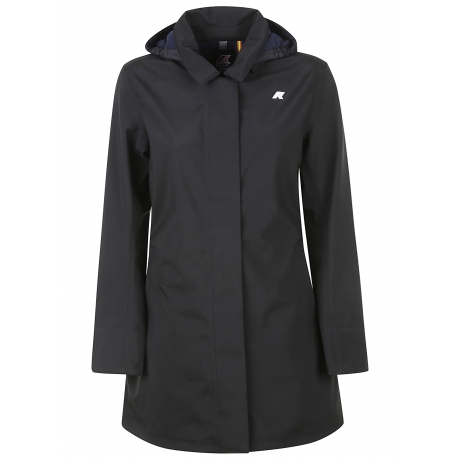 Kway giubbino nero donna lungo con colletto e cappuccio