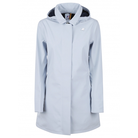 Kway giubbino celeste donna lungo con colletto e cappuccio