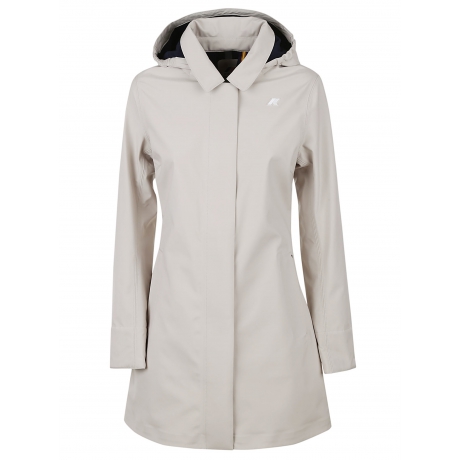 Kway Giubbino beige donna lungo con colletto e cappuccio