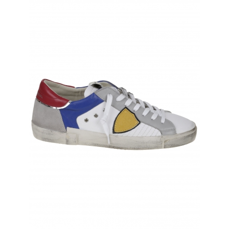 Philippe Model scarpe basse grigio giallo bluette e rosso uomo in pelle effetto vissuto