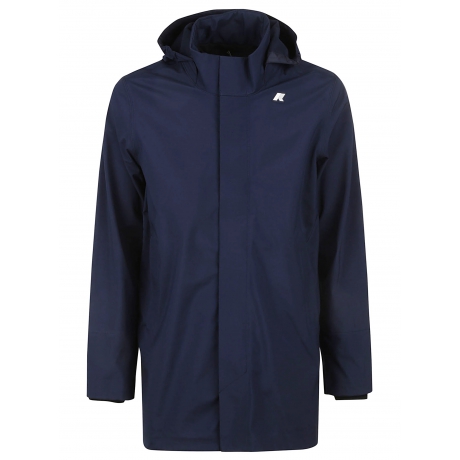 Kway Giubbino blu uomo lungo 3/4 con cappuccio staccabile