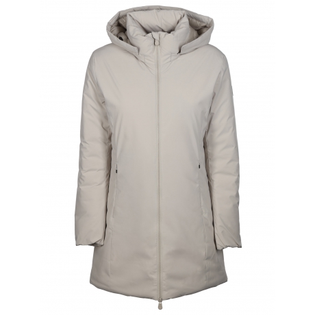 Save The Duck Giubbino beige opaco liscio donna lungo cappuccio staccabile