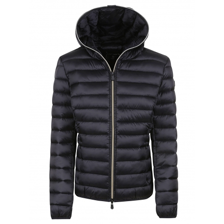Save The Duck Giubbino nero lucido donna leggero cappuccio fisso