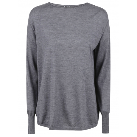 Aspesi Maglia grigio donna in lana vergine con girocollo arrotolato
