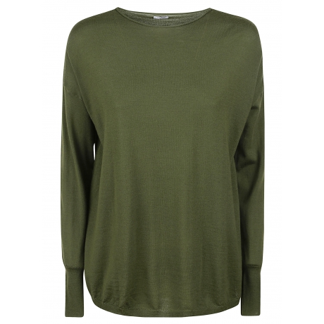 Aspesi Maglia verde militare donna in lana vergine con girocollo arrotolato
