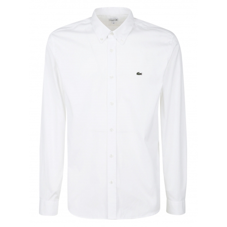 Lacoste Camicia bianco e argento uomo in cotone colletto abbottonato