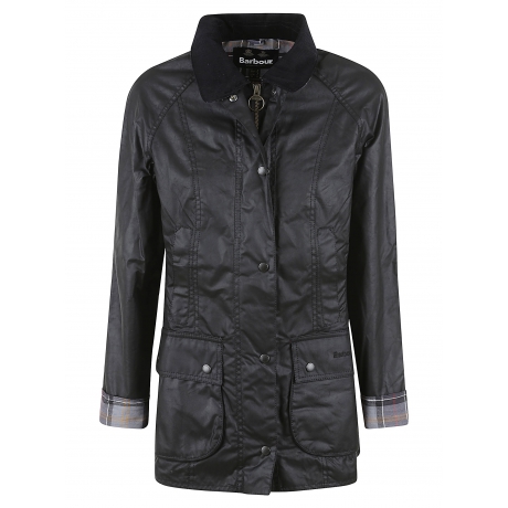 Barbour giubbino nero donna in cotone cerato colletto in velluto a coste