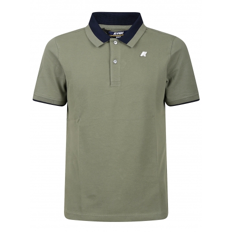 Kway Polo verde uomo in piqué elasticizzato colletto bicolore