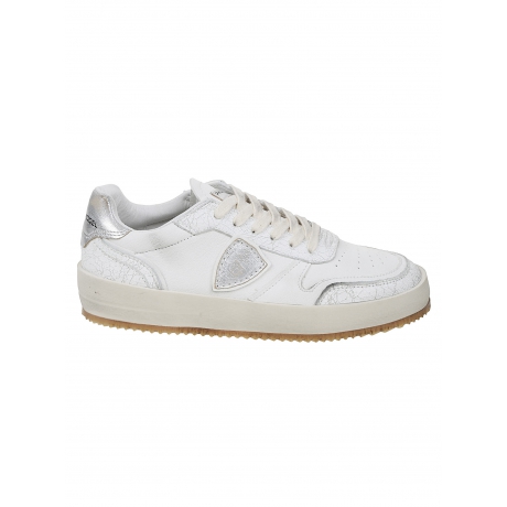 Philippe Model Scarpe bianco e argento in pelle con lacci