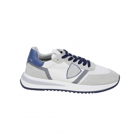 Philippe Model Scarpe bianco ghiaccio e blu in pelle scamosciata e nylon