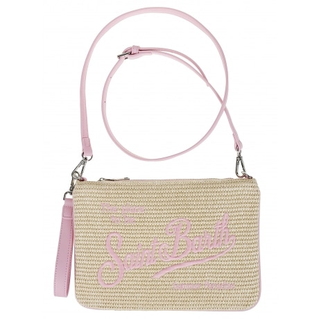 Saint Barth pochette donna parisienne effetto paglia con dettagli rosa