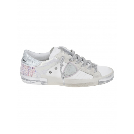 Philippe Model Scarpe pitone bianco argento in pelle scamosciata con glitter con lacci