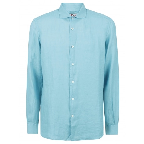 Saint Barth Camicia verde uomo in lino con bottoni