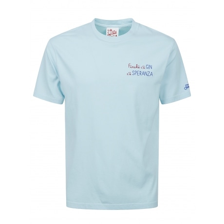 Saint Barth T-shirt girocollo uomo in cotone celeste