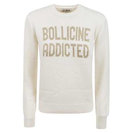 Saint Barth maglia girocollo donna bianca in lana con ricamo oro