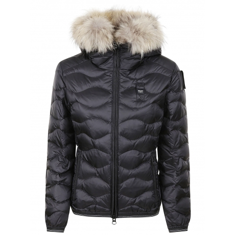 Blauer Piumino donna nero ad onde con pelliccia