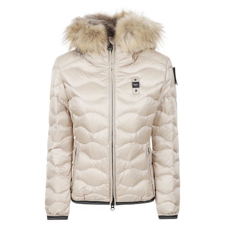 Blauer Piumino donna beige ad onde con pelliccia