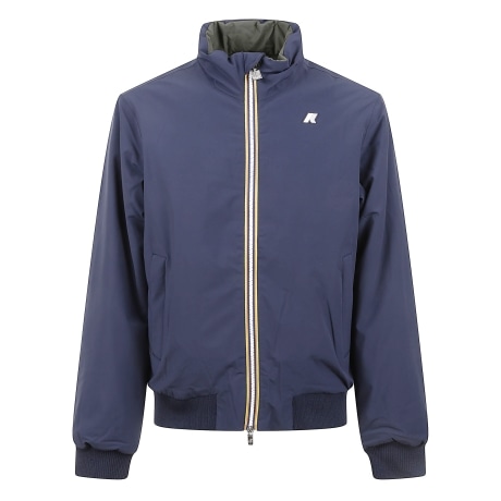 Kway giacca corta reversibile da uomo blu verde in tessuto idrorepellente