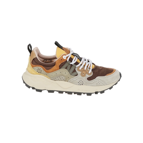 Flower Mountain Sneakers uomo in suede e tessuto tecnico beige e marrone