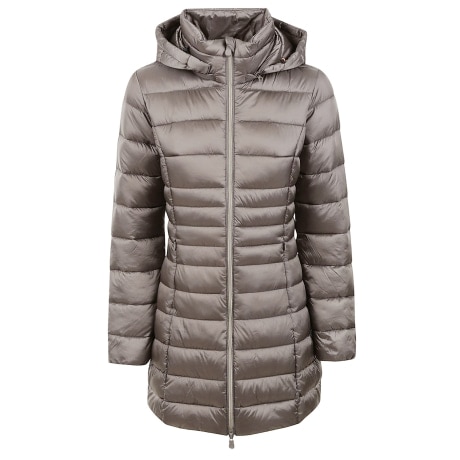 Save The Duck piumino donna lungo con cappuccio staccabile tortora