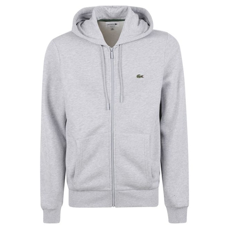 Lacoste Felpa uomo con zip e cappuccio in cotone grigio