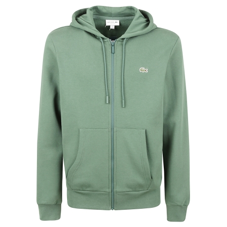 Lacoste Felpa uomo con zip e cappuccio in cotone verde