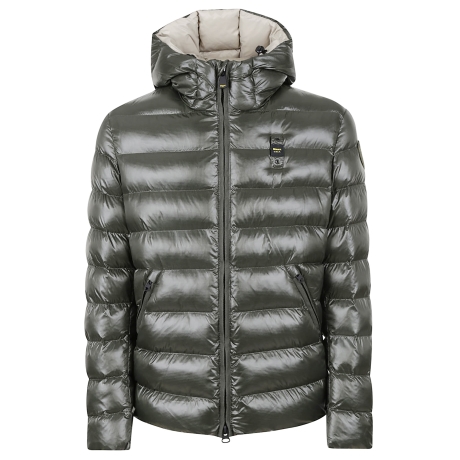 Blauer piumino uomo in nylon verde e beige con cappuccio