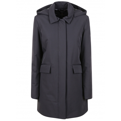 Peuterey Giubbotto soft shell lungo donna nero con collo camicia e cappuccio staccabile