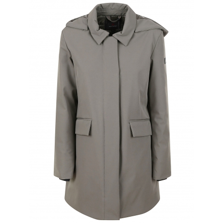 Peuterey Giubbotto soft shell lungo donna verde con collo camicia e cappuccio staccabile