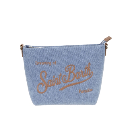 Saint Barth borsa a spalla donna in denim e pelle marrone