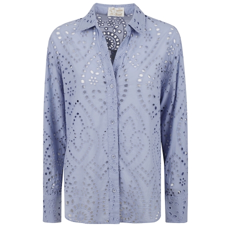 Saint Barth camicia donna cristal in cotone pizzo sangallo celeste