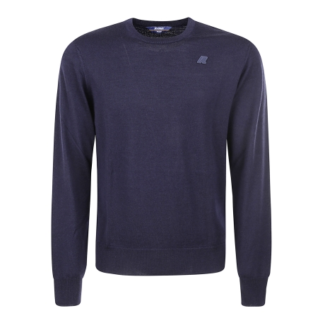 Kway maglia girocollo uomo in lana merinos blu