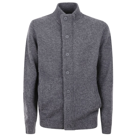 Barbour cardigan uomo con zip bottoni toppe doppio lambswool grigio