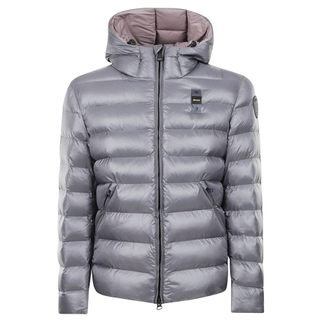Blauer piumino uomo in nylon grigio con cappuccio