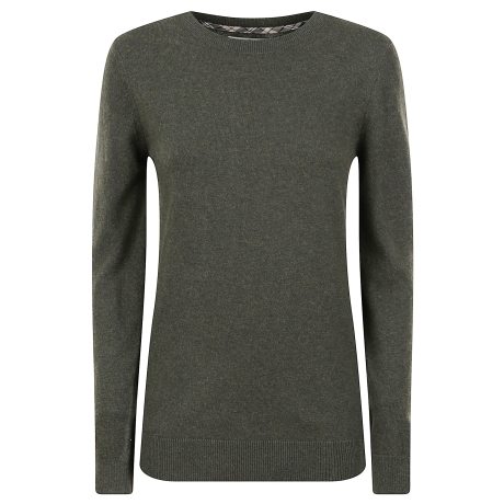 Barbour maglia girocollo donna con toppe sui gomiti in lana verde