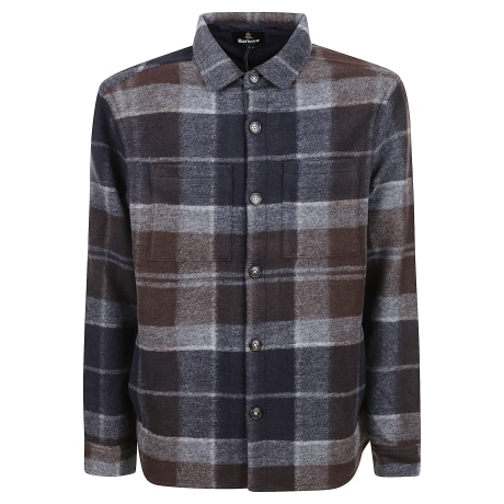 Barbour overshirt uomo woodlane spazzolata con motivo a quadri blu e grigio
