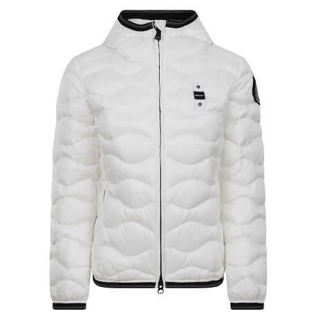 Blauer giubbotto donna ad onde con cappuccio bianco