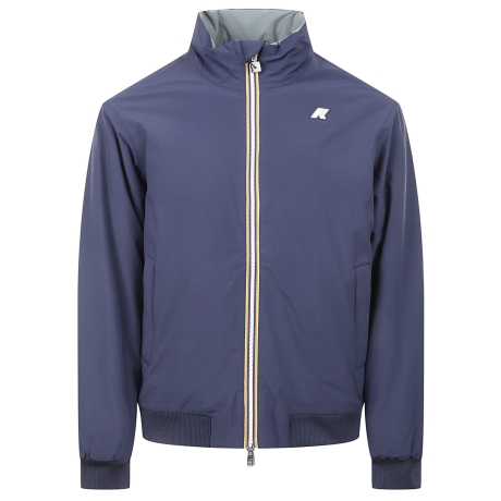 Kway giubbotto corto uomo reversibile in tessuto idrorepellente verde e blu