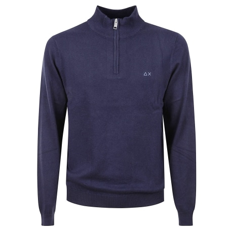Sun68 maglia in cotone e lana con zip navy blue