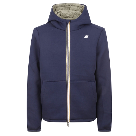 Kway giubbotto corto uomo reversibile in tessuto impermeabile e scuba verde e blu